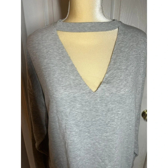 Miss Selfridge Women’s Cut Out V-Neck Sweatshirt Shirt Size 12 Grey - Picture 4 of 13